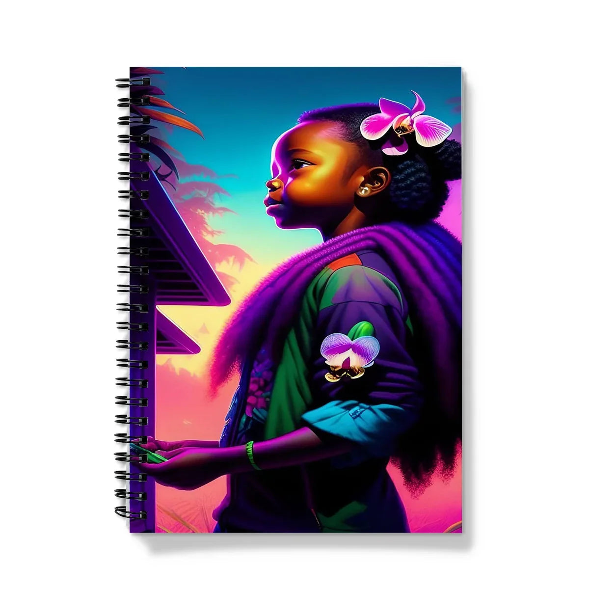 Voyage Bloom Neon Orchid Explorer's Journal by MelanatedME Notebook by Prodigi