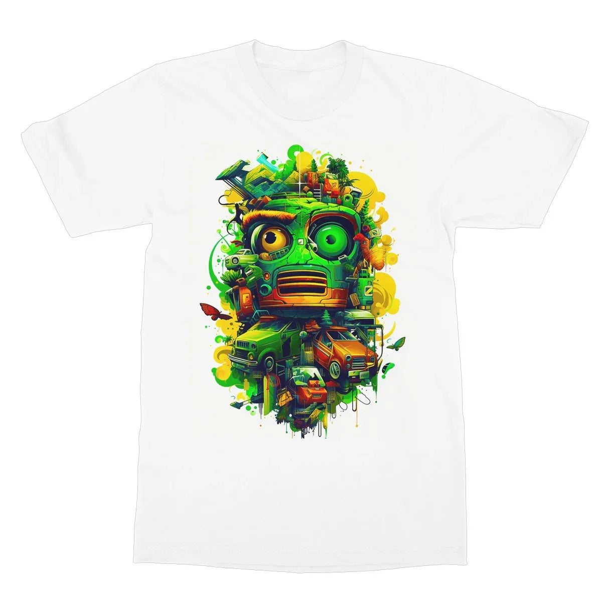 Graffiti Odyssey Surreal Urban Jungle Car Junk Yard Softstyle T-Shirt - D'Sare
