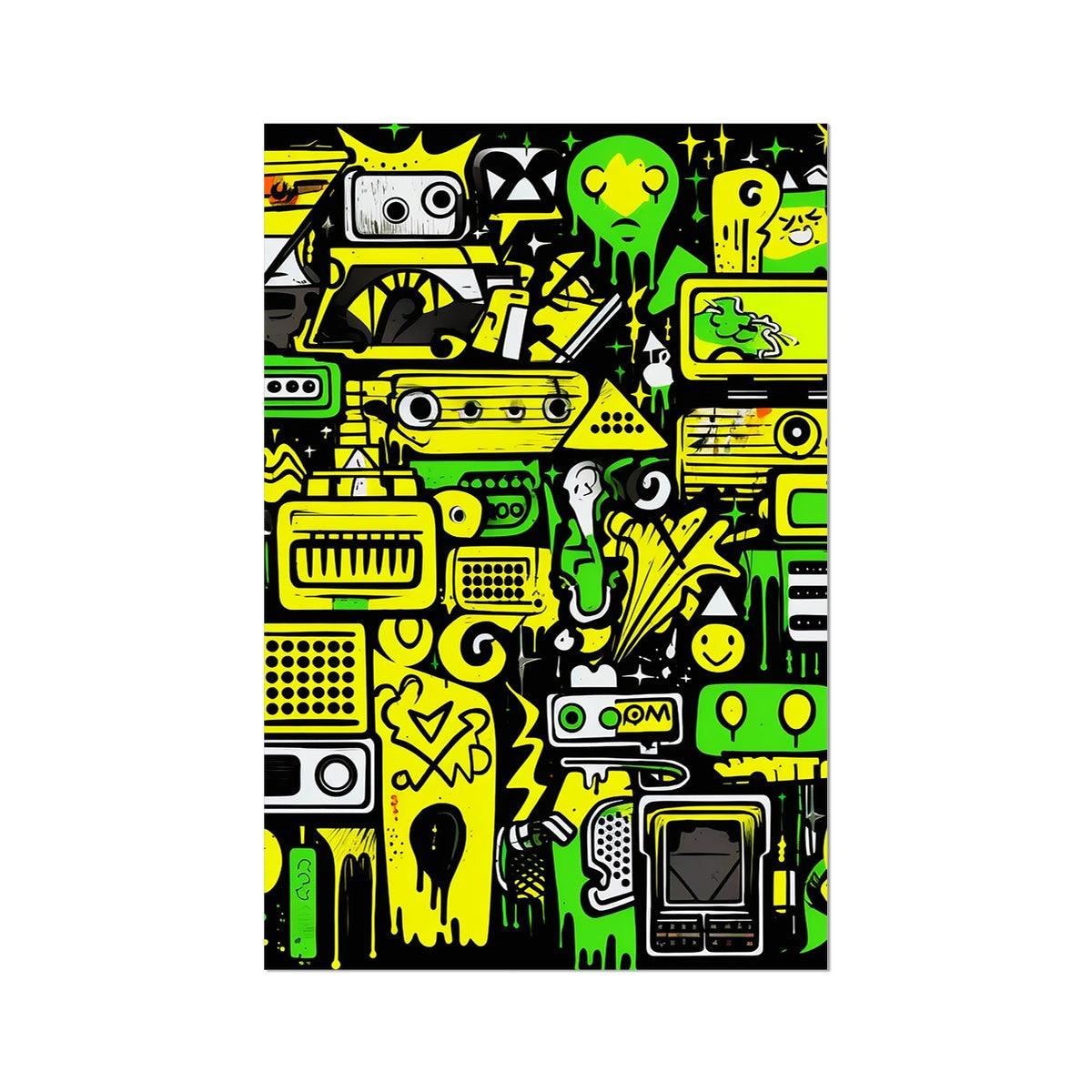 Graffiti Green and Yellow Abstract: A Dive into Vibrant Urban Art Rolled Eco Canvas - D'Sare 