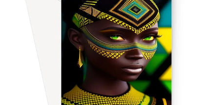 Vibrant Afro Essence Artwork - African Woman in Black, Green, Yellow & Blue Greeting Card - D'Sare