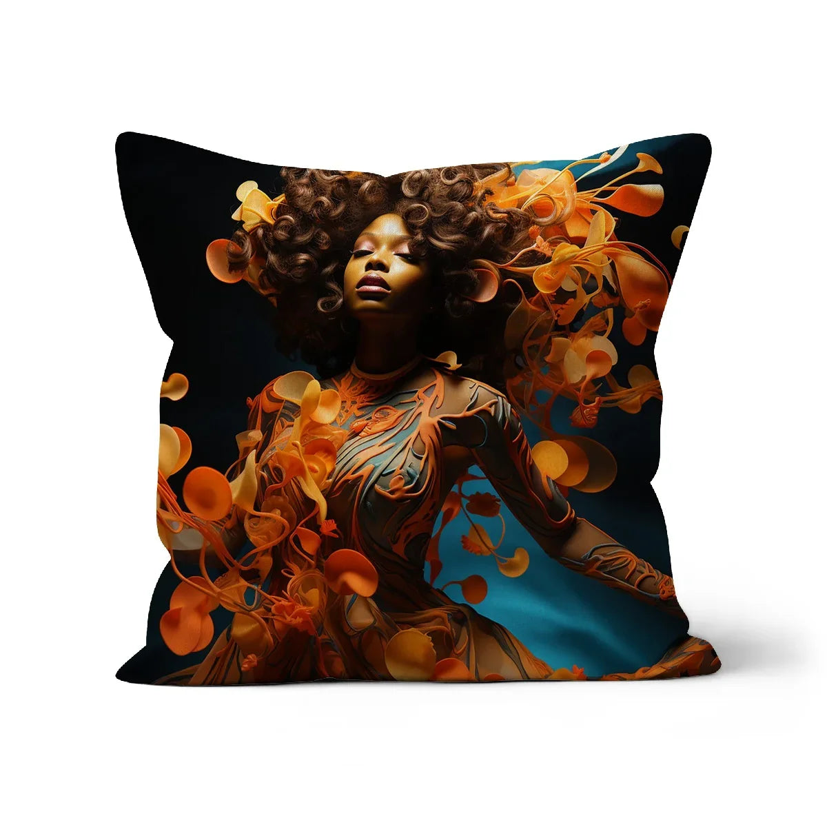 Orange Flower  Goddess Blue  Cushion - D'Sare
