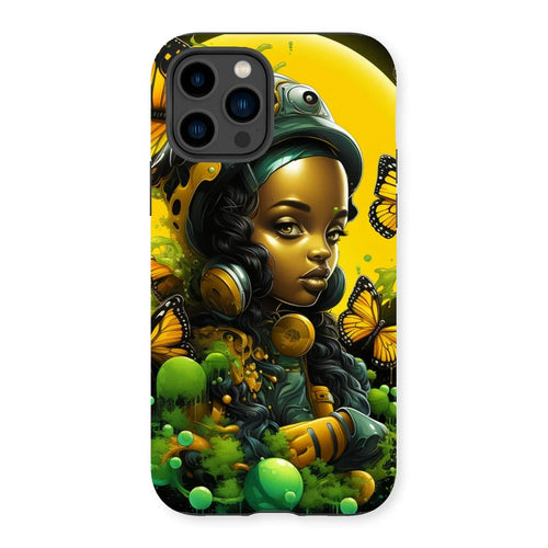 Afrofuturistic Girl with Butterflies Tough Phone Case by Prodigi