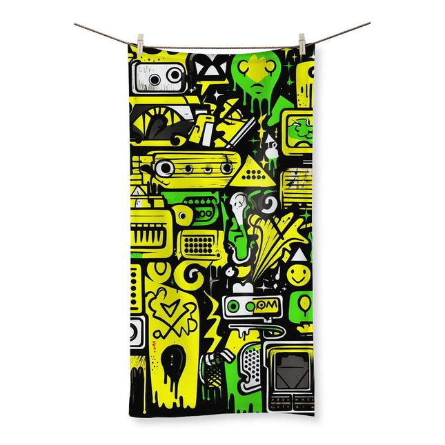 Graffiti Green and Yellow Abstract: A Dive into Vibrant Urban Art Towel by Prodigi