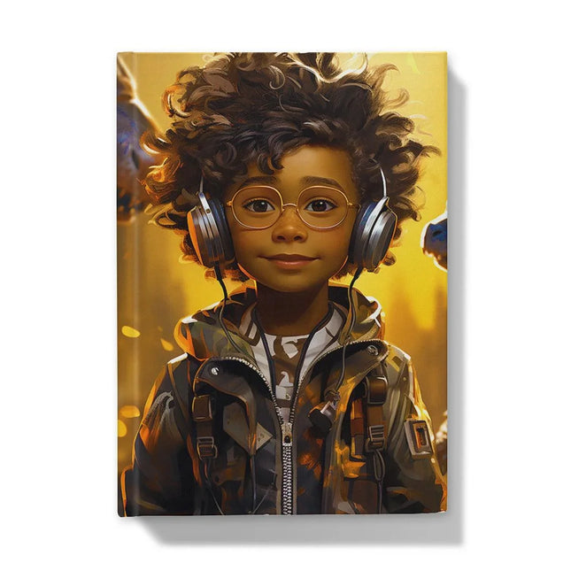 Little Boy Dino Dream Earphone: MelanatedMe Adventures by D'Sare Hardback Journal by Prodigi
