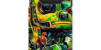 Mechanical Muse: Vibrant Graffiti Odyssey in Surreal Auto Wonderland Tough Phone Case by D'Sare