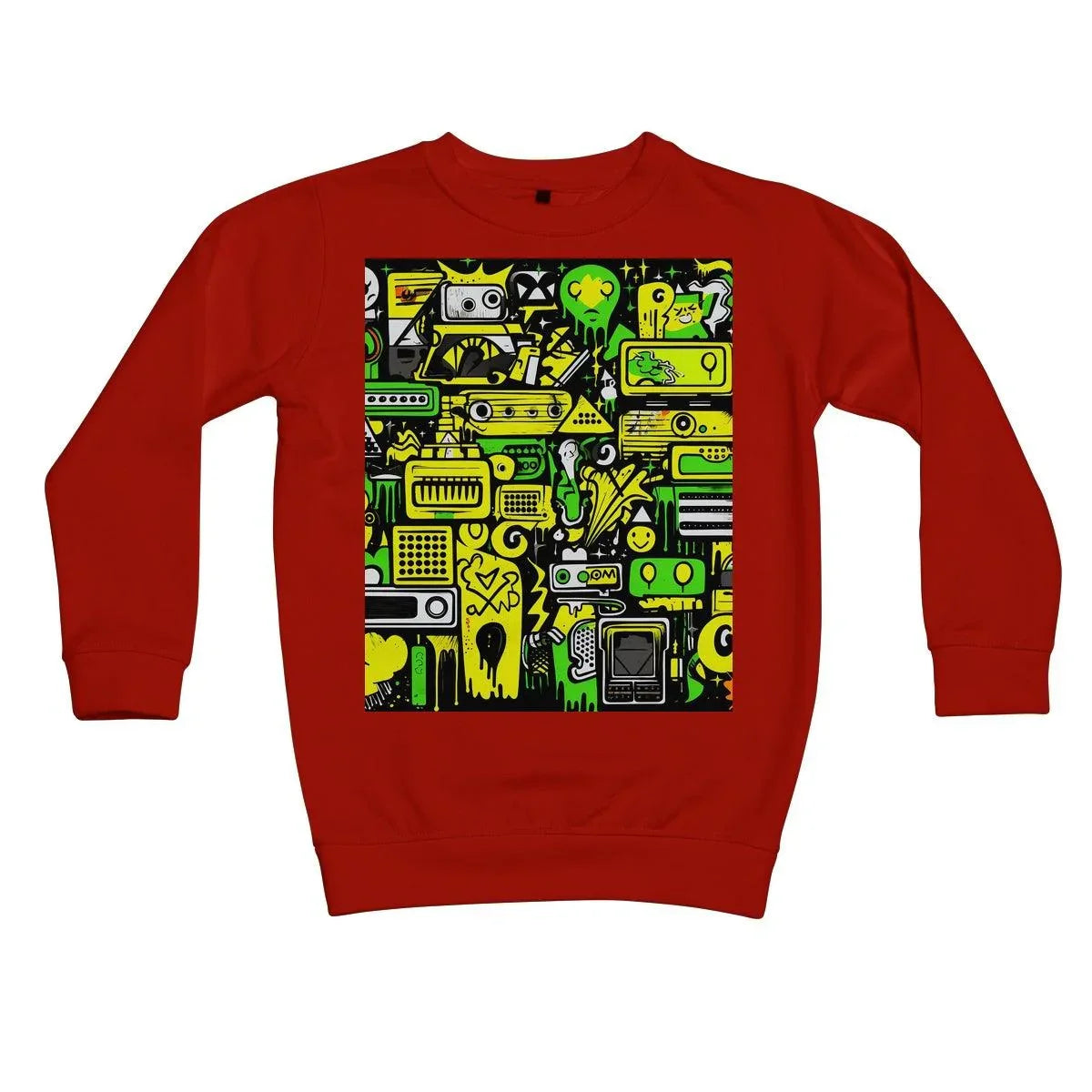 Graffiti Green and Yellow Abstract: A Dive into Vibrant Urban Art Kids Sweatshirt - D'Sare 