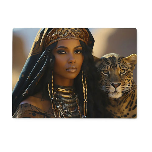 Blue Empress and The Majestic Leopard Glass Chopping Board by Prodigi