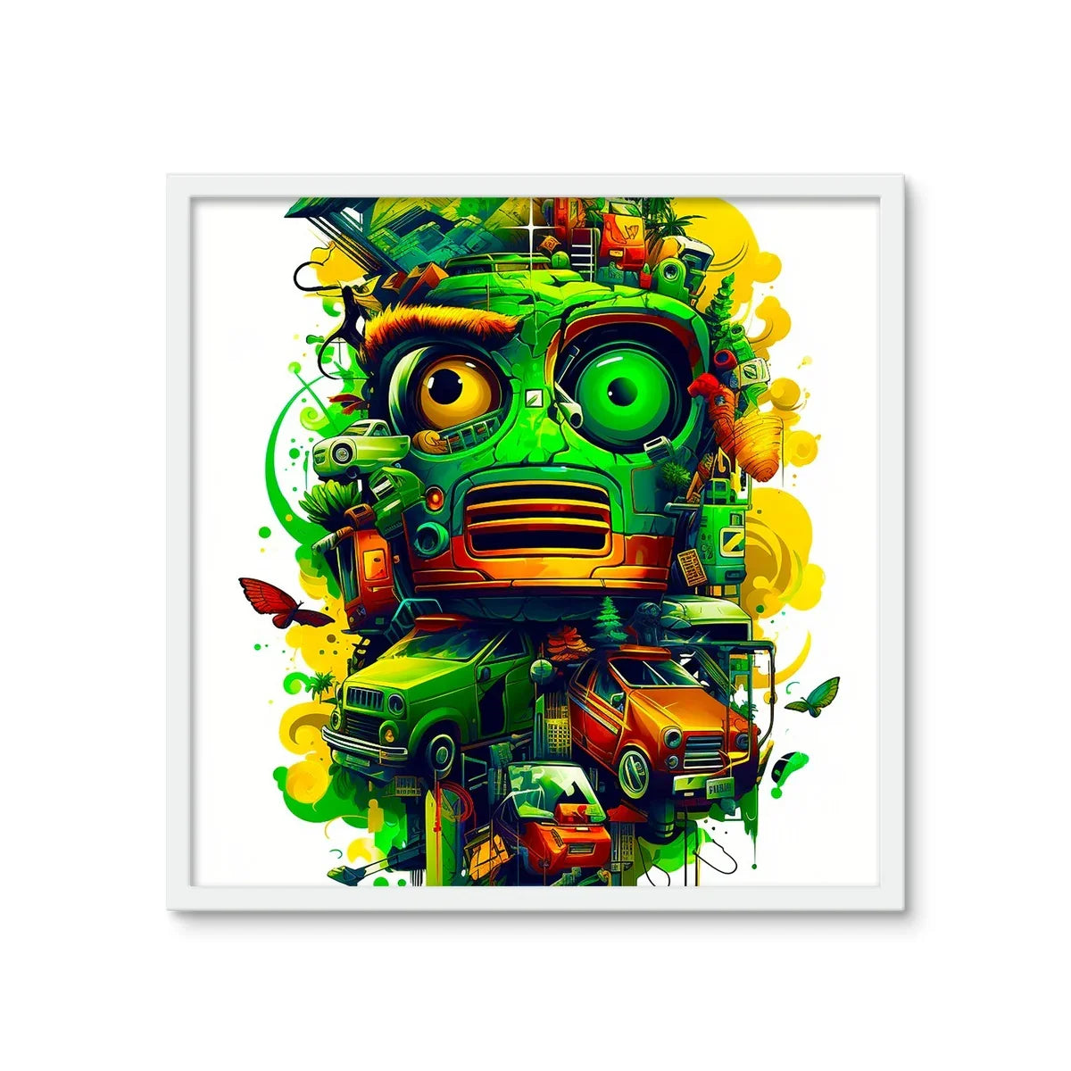 Graffiti Odyssey Surreal Urban Jungle Car Junk Yard Framed Photo Tile - D'Sare