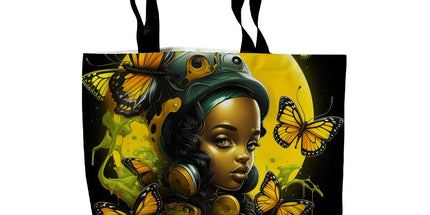Afrofuturistic Girl with Butterflies Canvas Tote Bag by Prodigi