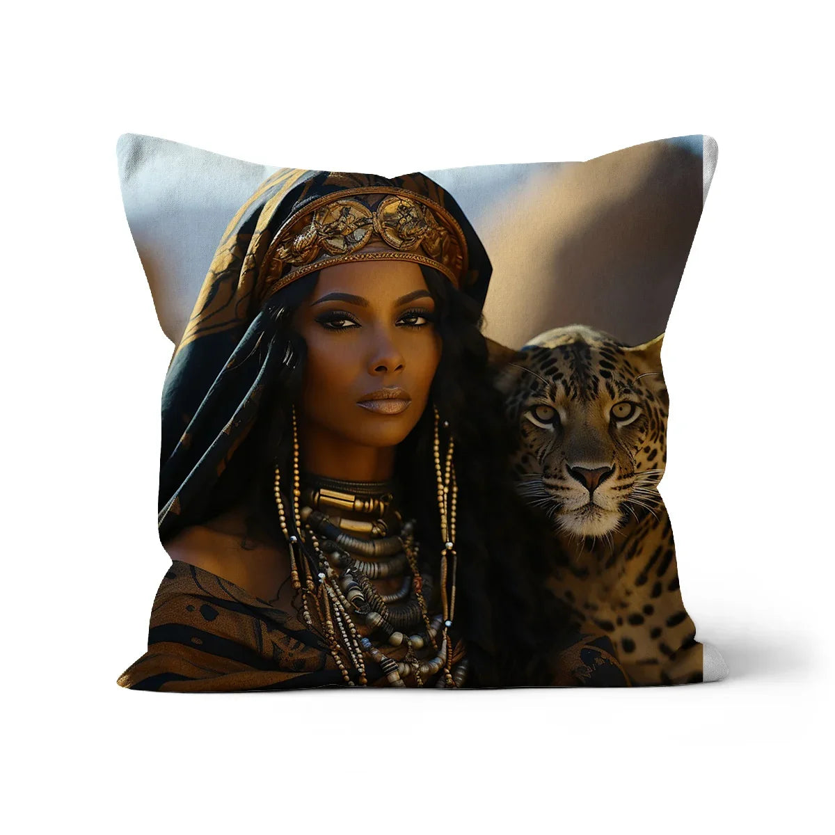 Blue Empress and The Majestic Leopard Cushion by Prodigi