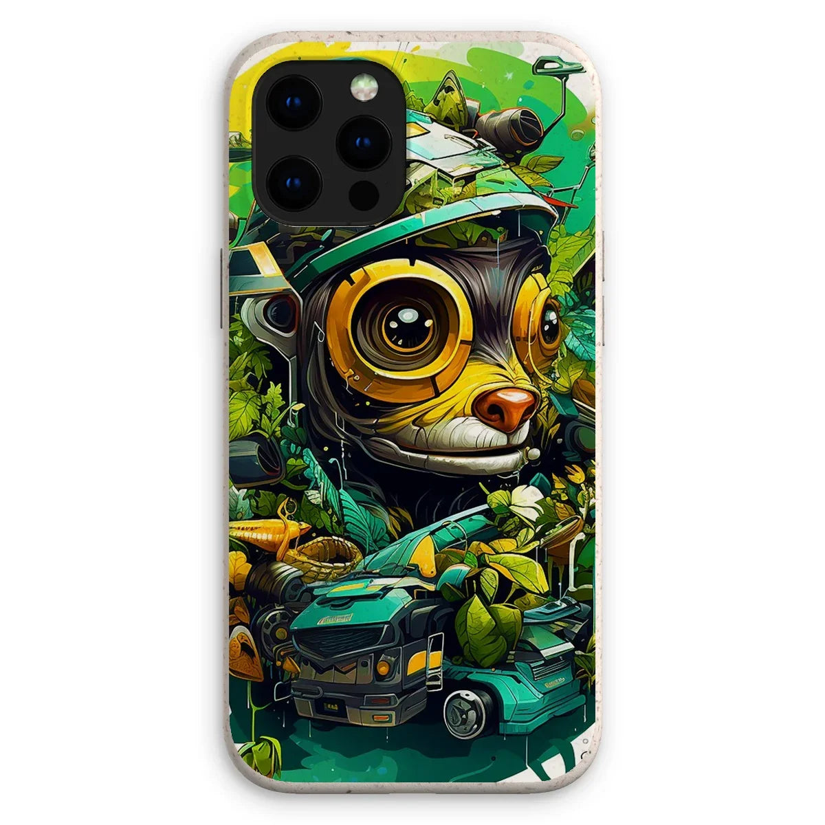 Nature's Resilience: Surreal Auto-Forest Artwork - Whimsical Raccoon and Greenery Infused Car  Eco Phone Case - D'Sare