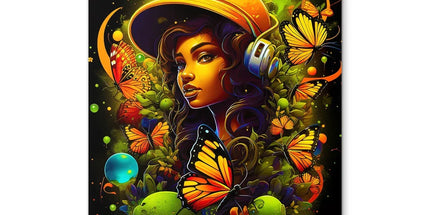 Urban Girl Neon Butterfly Headphone Pop Coaster by Prodigi