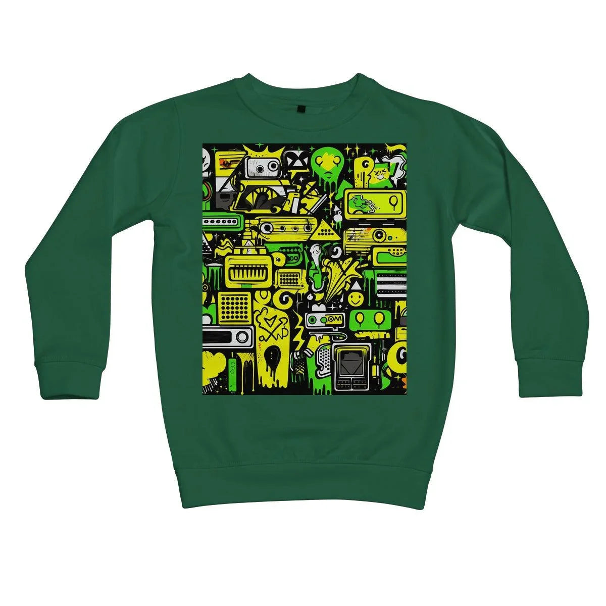 Graffiti Green and Yellow Abstract: A Dive into Vibrant Urban Art Kids Sweatshirt - D'Sare 
