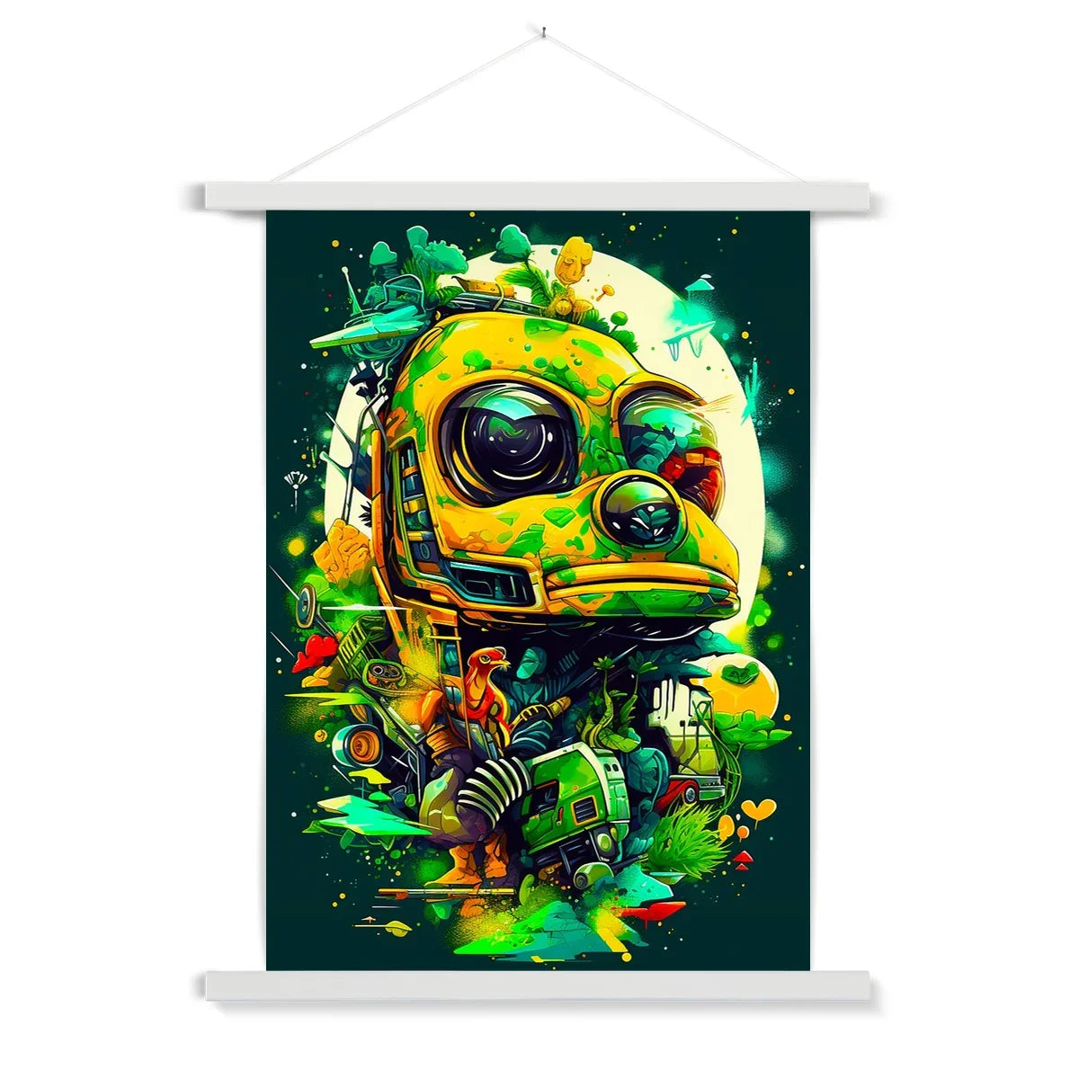 Mechanical Muse: Vibrant Graffiti Odyssey in Surreal Auto Wonderland Fine Art Print with Hanger - D'Sare