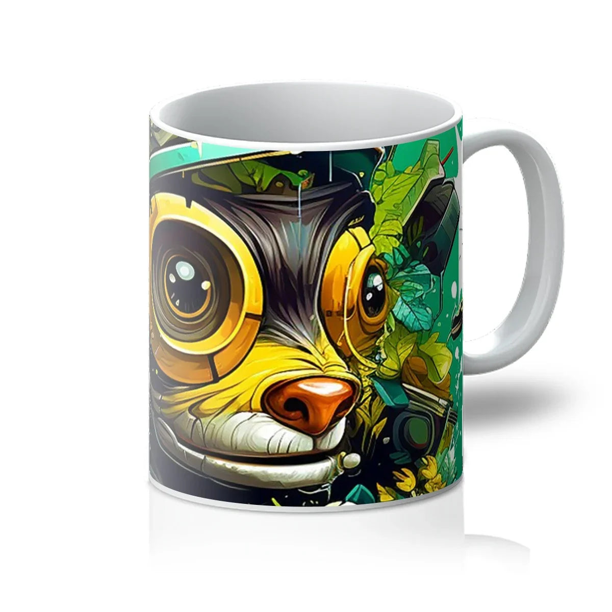 Nature's Resilience: Surreal Auto-Forest Artwork - Whimsical Raccoon and Greenery Infused Car Mug by D'Sare