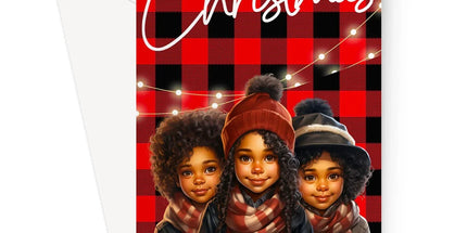 Red and Black Plaid Black Girl Ethnic  Greeting Card - D'Sare