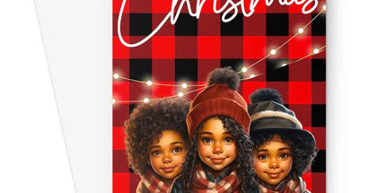 Red and Black Plaid Black Girl Ethnic  Greeting Card - D'Sare