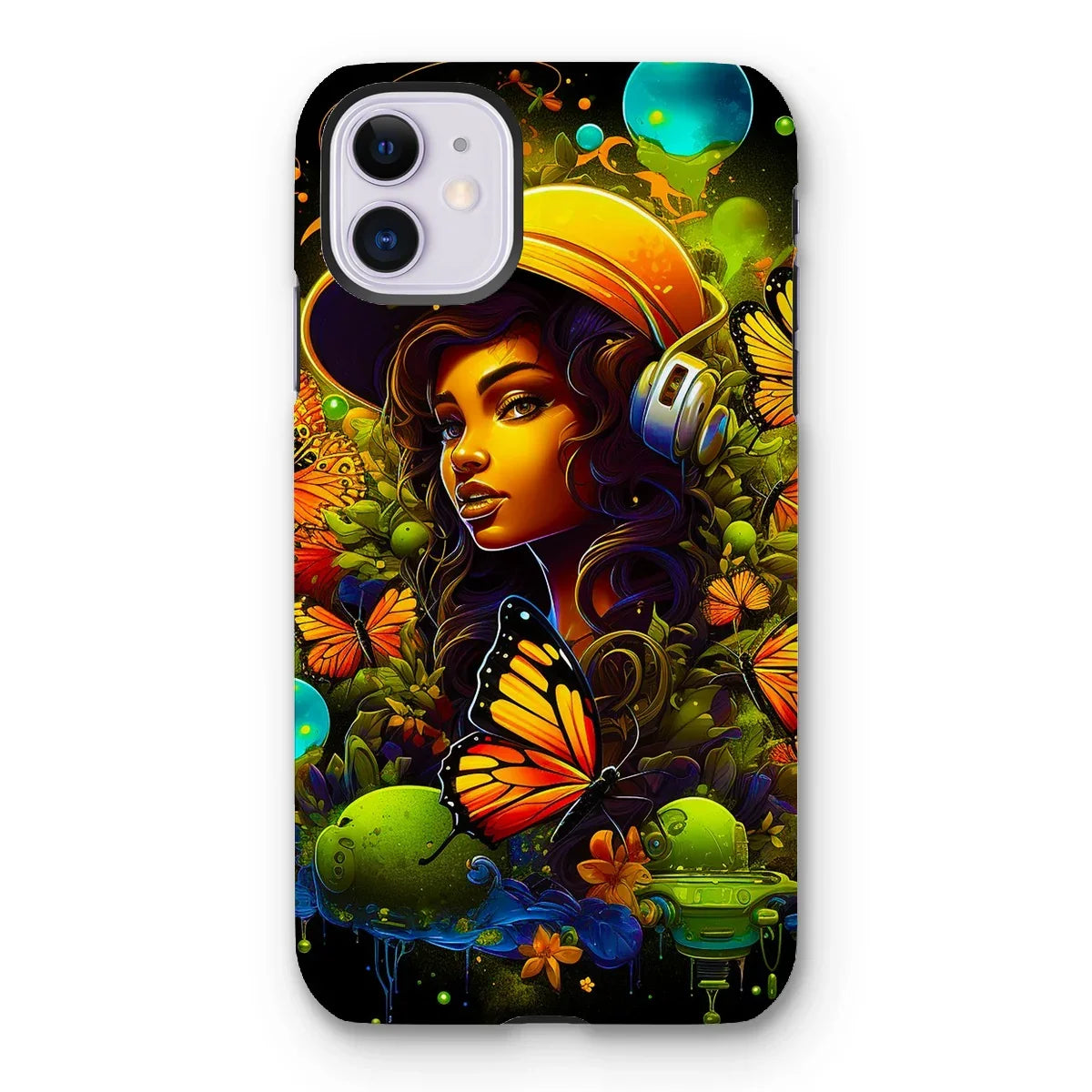 Urban Girl Neon Butterfly Headphone Pop Tough Phone Case - D'Sare