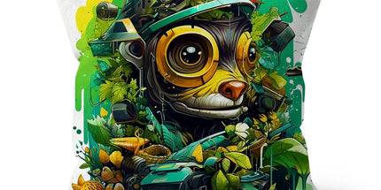 Nature's Resilience: Surreal Auto-Forest Artwork - Whimsical Raccoon and Greenery Infused Car  Cushion - D'Sare