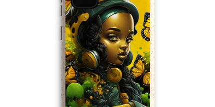 Monarch Butterfly Urban Fantasy Art Print - Afrofuturistic Girl with Butterflies Eco Phone Case - D'Sare
