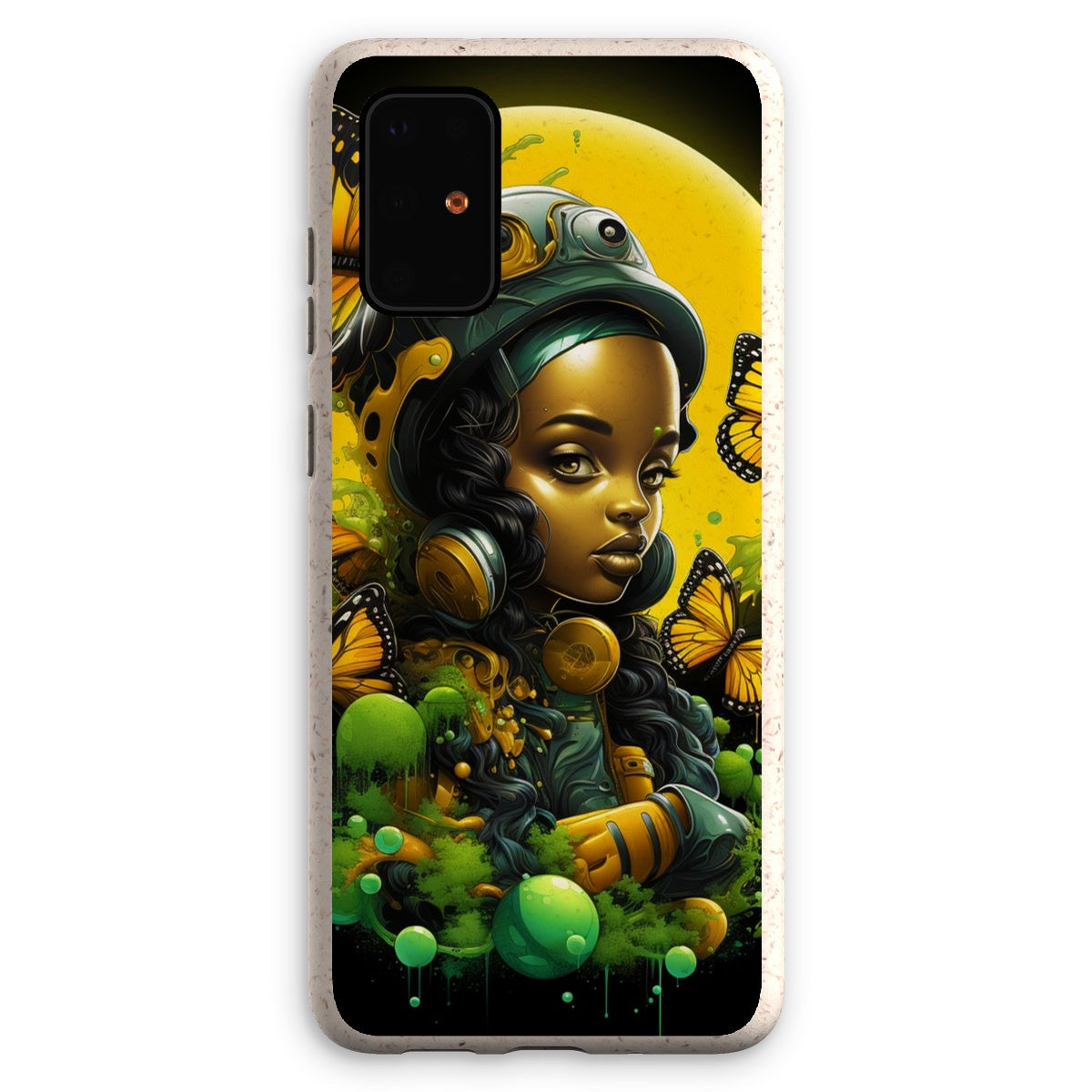 Monarch Butterfly Urban Fantasy Art Print - Afrofuturistic Girl with Butterflies Eco Phone Case