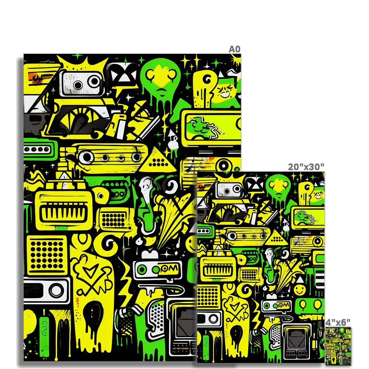 Graffiti Green and Yellow Abstract: A Dive into Vibrant Urban Art Rolled Canvas - D'Sare 