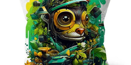 Nature's Resilience: Surreal Auto-Forest Artwork - Whimsical Raccoon and Greenery Infused Car  Cushion - D'Sare