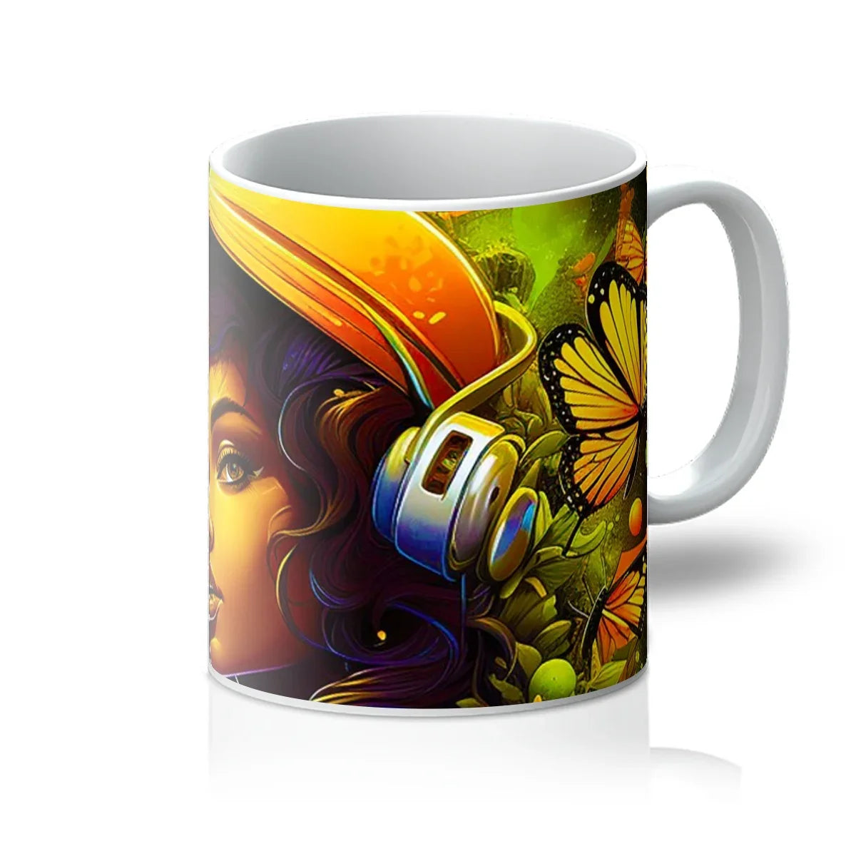 Urban Girl Neon Butterfly Headphone Pop Mug by D'Sare