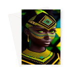 Vibrant Afro Essence Artwork - African Woman in Black, Green, Yellow & Blue Greeting Card