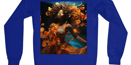 Orange Flower Goddess Blue Crew Neck Sweatshirt by Prodigi