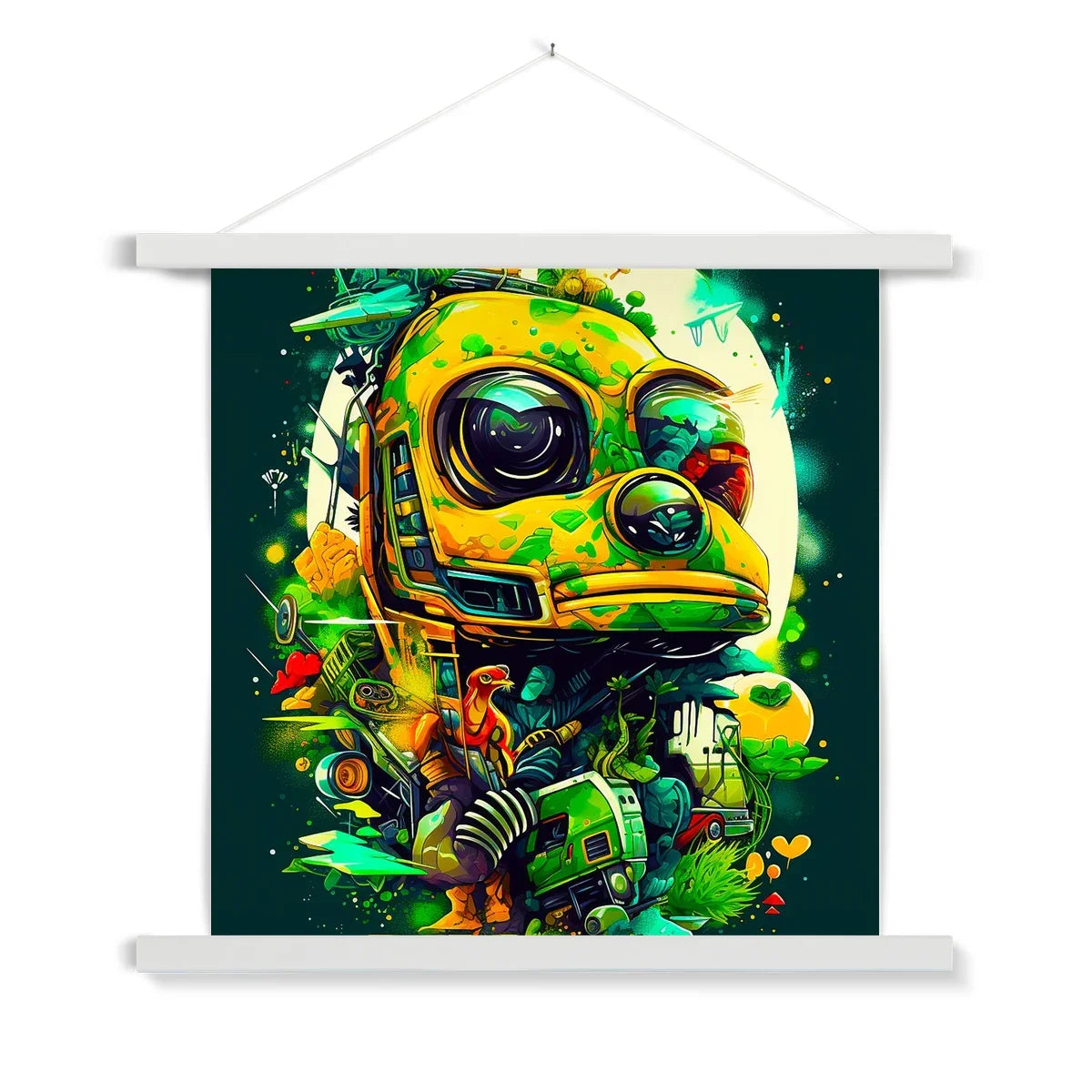 Mechanical Muse: Vibrant Graffiti Odyssey in Surreal Auto Wonderland Fine Art Print with Hanger - D'Sare