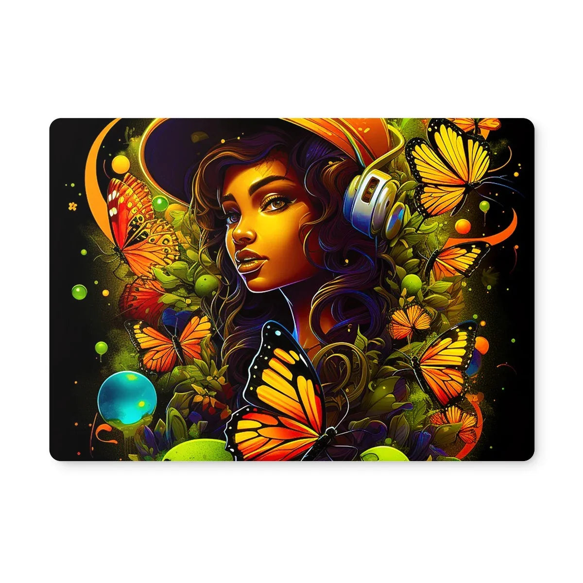 Urban Girl Neon Butterfly Headphone Pop Placemat by Prodigi