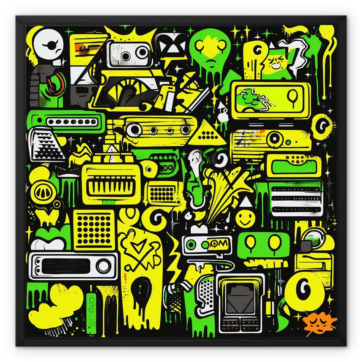 Graffiti Green and Yellow Abstract: A Dive into Vibrant Urban Art Framed Canvas - D'Sare 