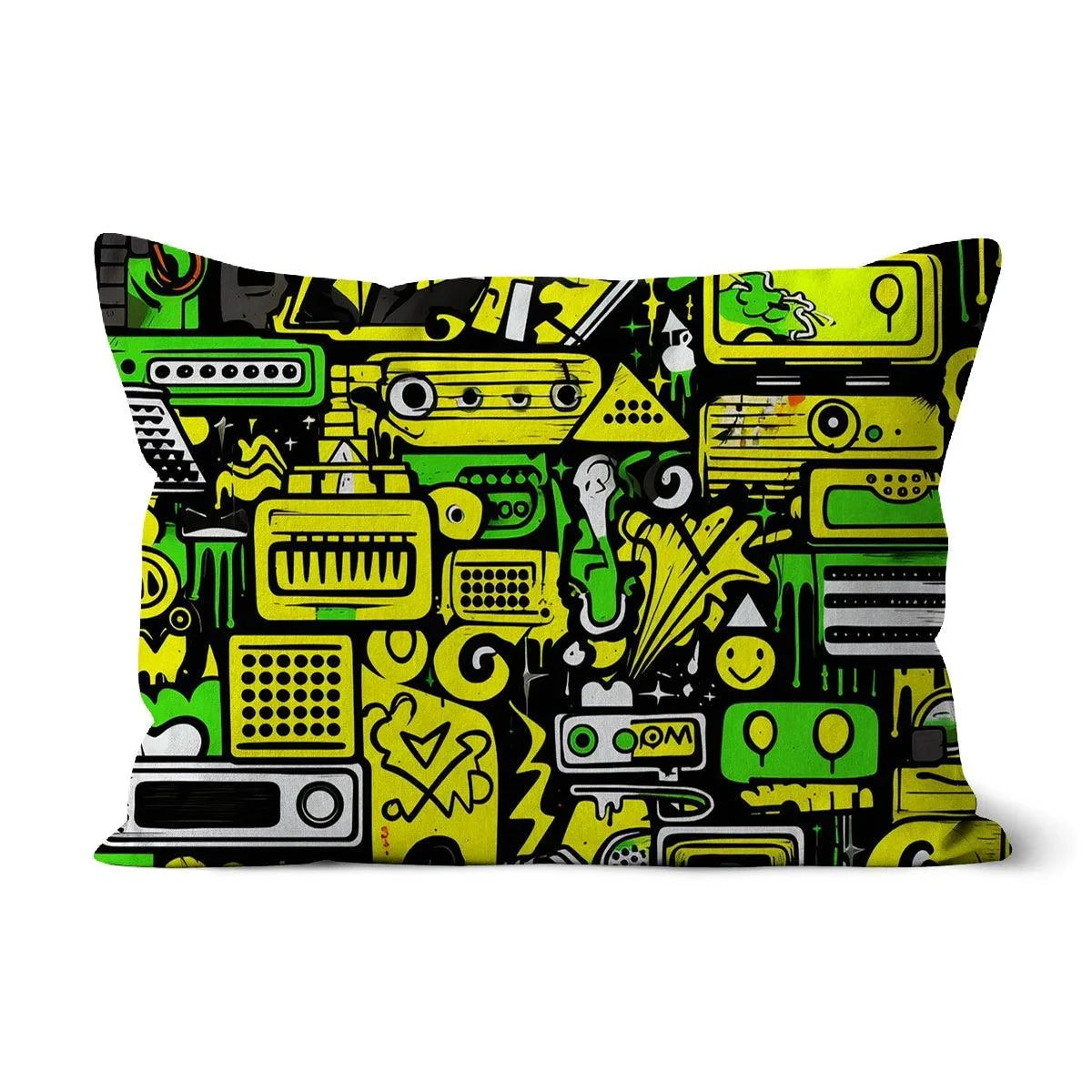 Graffiti Green and Yellow Abstract: A Dive into Vibrant Urban Art Cushion - D'Sare 