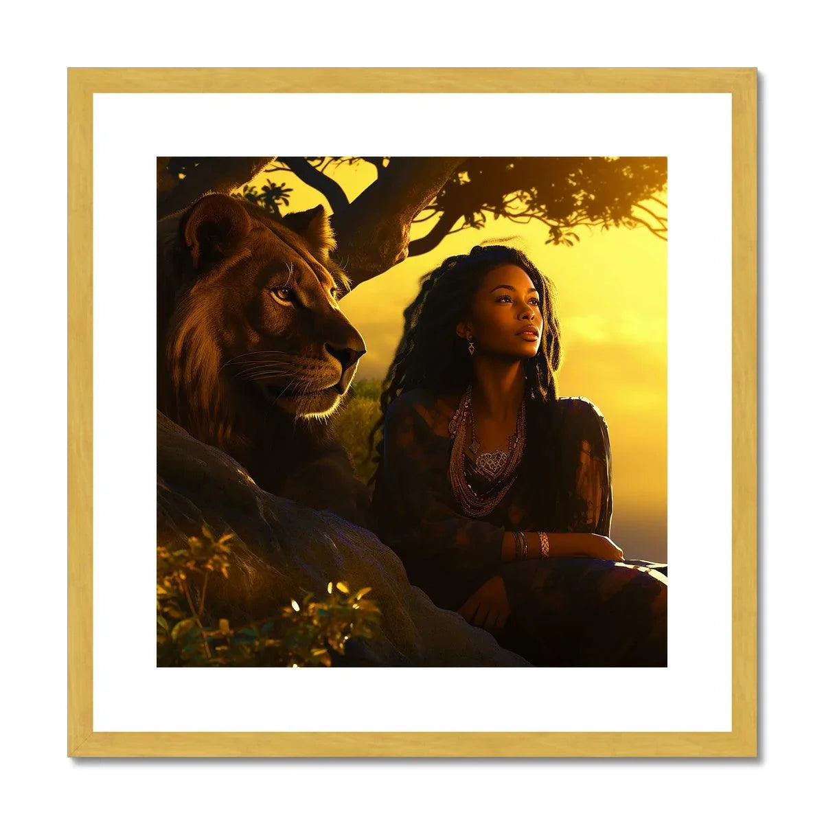 Empress Divine: The Black Feminine & Lion of Judah Legacy Antique Framed & Mounted Print - D'Sare 