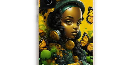 Monarch Butterfly Urban Fantasy Art Print - Afrofuturistic Girl with Butterflies Eco Phone Case - D'Sare