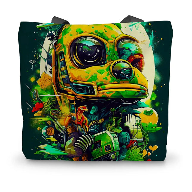 Mechanical Muse: Vibrant Graffiti Odyssey in Surreal Auto Wonderland Canvas Tote Bag - D'Sare