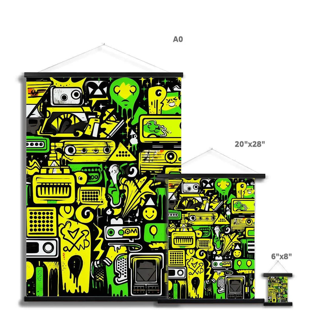 Graffiti Green and Yellow Abstract: A Dive into Vibrant Urban Art Fine Art Print with Hanger - D'Sare 