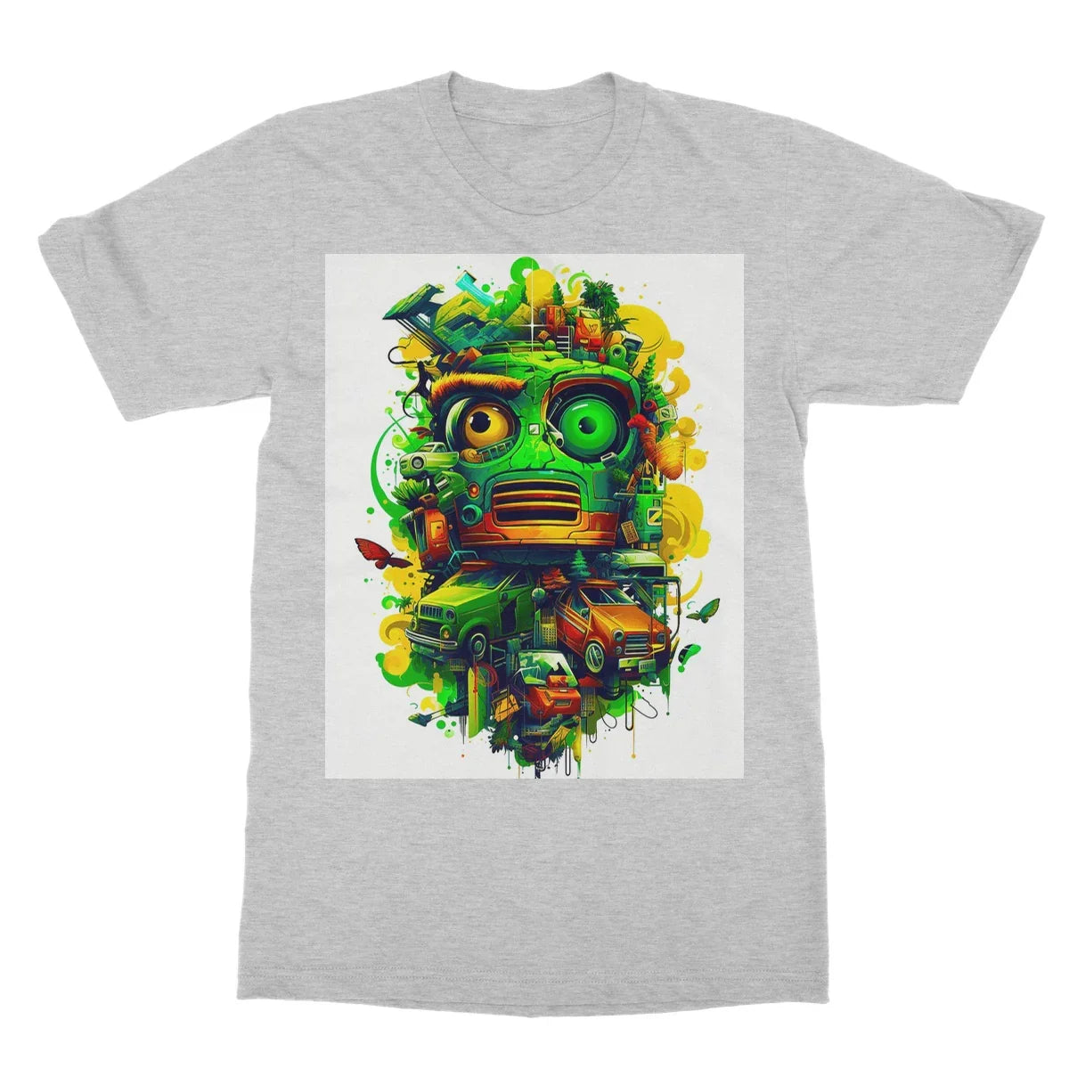 Graffiti Odyssey Surreal Urban Jungle Car Junk Yard Softstyle T-Shirt - D'Sare