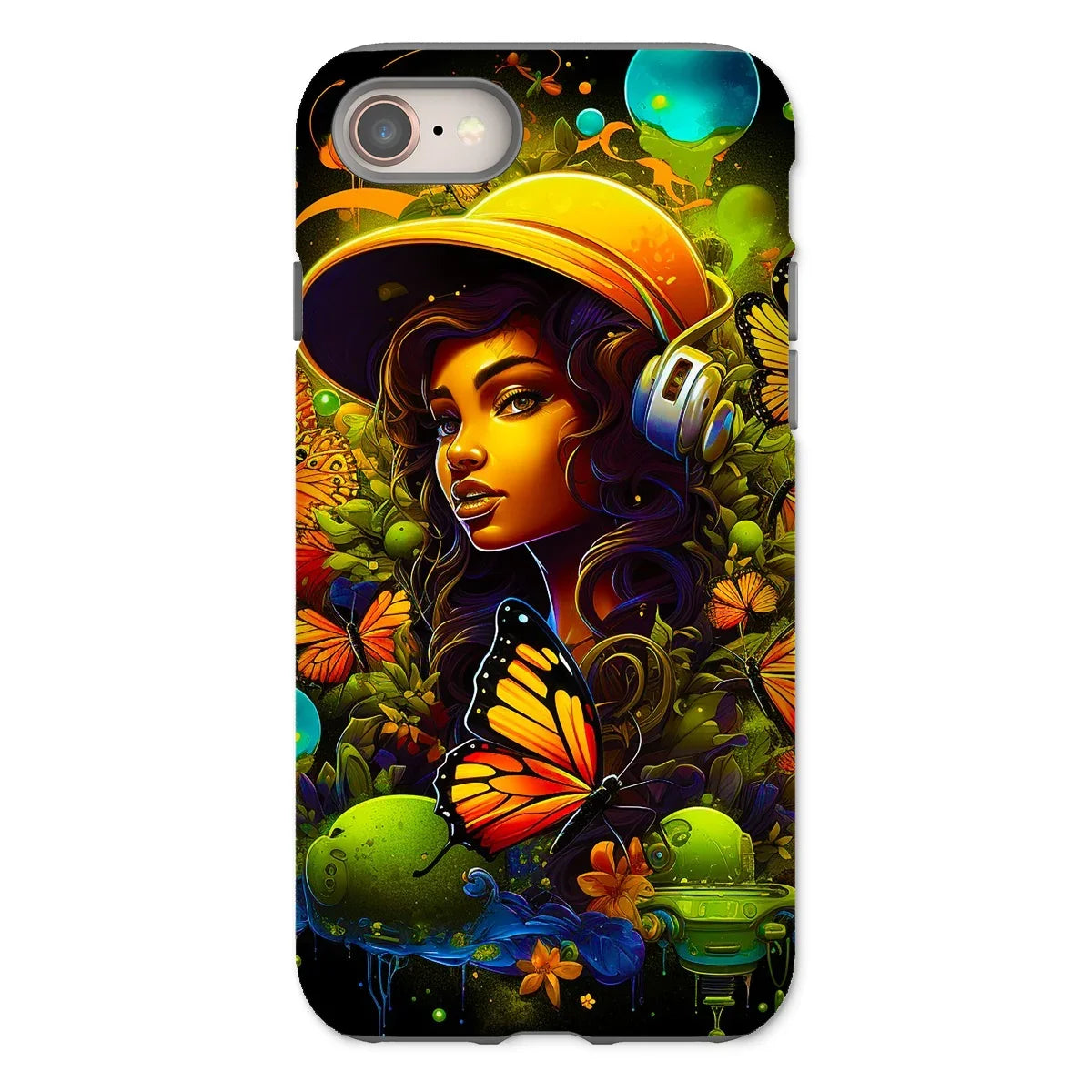 Urban Girl Neon Butterfly Headphone Pop Tough Phone Case - D'Sare