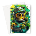 Nature's Resilience: Surreal Auto-Forest Artwork - Whimsical Raccoon and Greenery Infused Car Greeting Card by D'Sare