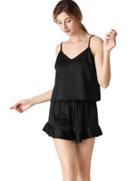 Women's Solid Color V-Neck Camisole + Shorts Pajamas Two-Piece Set