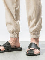 Men's woven cotton and linen casual harem trousers