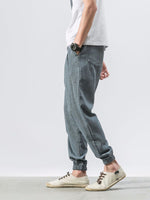 Men's woven cotton and linen casual harem trousers
