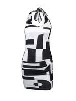 Women's Contrasting Color Sexy Halter Neck Backpack Hip Dress