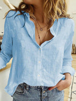 Women's Solid Color Casual Loose Long Sleeve Linen Shirt - D'Sare 