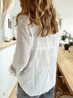 Women's Solid Color Casual Loose Long Sleeve Linen Shirt - D'Sare 
