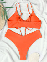 Women's Solid Color Textured Underwire Bikini And Button Set - D'Sare 