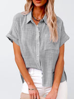 Women's Solid Color Short Sleeve Button-front Top - D'Sare 