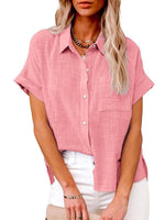 Women's Solid Color Short Sleeve Button-front Top - D'Sare 